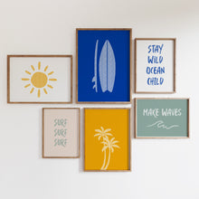 Load image into Gallery viewer, Watercolor boho blue boys coastal surf gallery wall art prints 07-26701