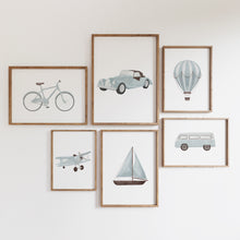Load image into Gallery viewer, Blue transportation boys room set of 6 gallery wall art prints 07-24801