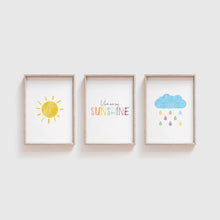 Load image into Gallery viewer, Watercolor colorful you are my sunshine set of 3 art prints 07-50