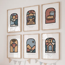 Load image into Gallery viewer, set of 6 boho Christian boho the lords prayer art prints2 07-222