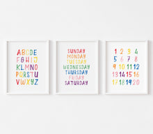 Load image into Gallery viewer, Watercolor colorful alphabet with rainbow set of 3 art prints 07-4003