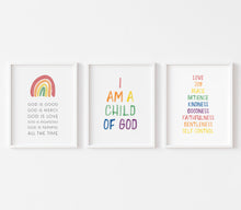 Load image into Gallery viewer, Watercolor colorful Christian kids bible verse set of 3 art prints 07-4042