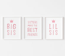 Load image into Gallery viewer, Watercolor pink sisters best friend set of 3 art prints 07-78