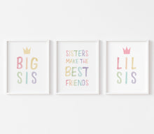 Load image into Gallery viewer, Watercolor pastel sisters best friend set of 3 art prints 07-78