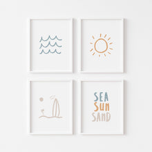 Load image into Gallery viewer, Watercolor boho coastal sea sun wand set of 4 art print 07-102