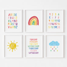 Load image into Gallery viewer, set of 6 colorful alphabet with rainbow watercolor art prints 07-4003