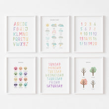 Load image into Gallery viewer, set of 6 pastel educational watercolor art prints 07-104