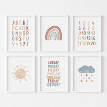 Load image into Gallery viewer, set of 6 boho earthy color educational watercolor art prints 07-105