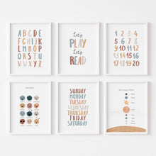 Load image into Gallery viewer, set of 6 boho earthy color educational watercolor art prints 07-110