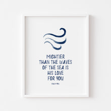 Load image into Gallery viewer, Watercolor blue Christian kids mightier than waves Psalm 93:4 art print 07-99