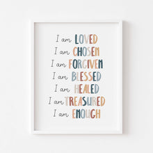 Load image into Gallery viewer, Boho Christian kids affirmation I an loved art print 07-200