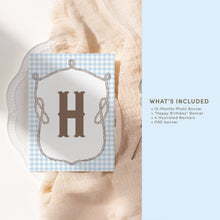 Load image into Gallery viewer, First Rodeo Happy Birthday Banner Set Boy Cowboy Banner Bundle Blue Gingham Western Party 0336