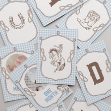 Load image into Gallery viewer, First Rodeo Happy Birthday Banner Set Boy Cowboy Banner Bundle Blue Gingham Western Party 0336