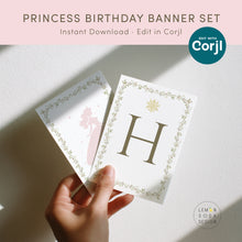 Load image into Gallery viewer, pink princess birthday banner set once upon a time girl party banner template 0332