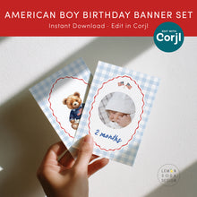 Load image into Gallery viewer, All American Boy 1st Birthday Party Banner Set, 4th of July Patriotic Summer Decor 0341