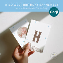 Load image into Gallery viewer, Wildest One in the West Happy Birthday Banner Set Boy Cowboy Western Party Bundle 0336