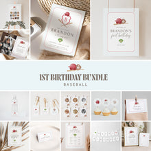 Load image into Gallery viewer, Baseball 1st Birthday Invitation Bundle, Rookie of the Year Preppy Template 0314