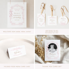 Load image into Gallery viewer, Pink Toile Birthday Invitation Bundle, Coquette Bow Spring 1st Birthday, Editable Template 0328