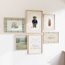 Load image into Gallery viewer, Sage Green Vintage Teddy Bear Golf Gallery Wall Art Prints 07-353