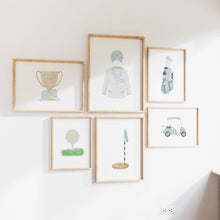 Load image into Gallery viewer, Blue golf watercolor hand drawn gallery wall art prints 07-27102