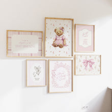 Load image into Gallery viewer, Pink Vintage Christian Teddy Bear Prints, Bible Verse Gallery Art 07-352