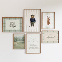 Load image into Gallery viewer, Sage Green Vintage Teddy Bear Golf Gallery Wall Art Prints 07-353