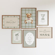 Load image into Gallery viewer, Sage Green Vintage Christian Polo Teddy Bear Prints, Bible Verse Gallery Art 07-352