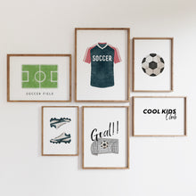 Load image into Gallery viewer, Watercolor Soccer gallery wall art set of 6 prints 07-27306