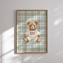 Load image into Gallery viewer, Sage Green Vintage Christian Polo Teddy Bear Prints, Bible Verse Gallery Art 07-352