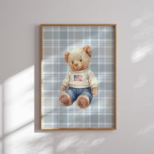 Load image into Gallery viewer, Blue Vintage Christian Teddy Bear Prints, Bible Verse Gallery Art 07-352