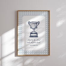Load image into Gallery viewer, Blue Vintage Christian Teddy Bear Prints, Bible Verse Gallery Art 07-352