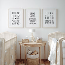 Load image into Gallery viewer, set of 3 black alphabet watercolor art prints 07-4001