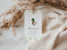 Load image into Gallery viewer, Corjl green mallard duck editable baby shower gift favor tag template 2012