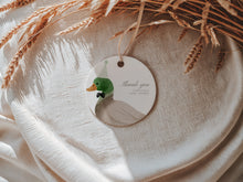 Load image into Gallery viewer, Corjl green mallard duck editable baby shower gift favor tag template 2012