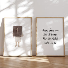 Load image into Gallery viewer, Watercolor pink girl Jesus loves me set of 2 art prints 07-24704