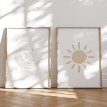 Load image into Gallery viewer, Watercolor boho pastel sun and moon set of 2 art prints 07-26412