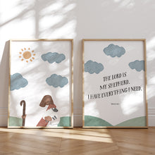 Load image into Gallery viewer, Watercolor Psalm 23 Jesus and sheep set of 2 art print 07-261