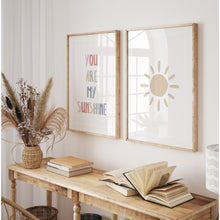 Load image into Gallery viewer, Watercolor boho pastel kids you are my sunshine set of 2 art prints 07-26405