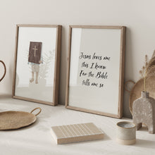 Load image into Gallery viewer, Watercolor blue boy Jesus loves me set of 2 art prints 07-24703