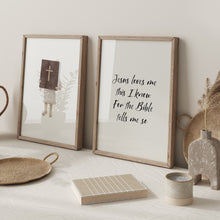 Load image into Gallery viewer, Watercolor pink girl Jesus loves me set of 2 art prints 07-24704