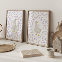 Load image into Gallery viewer, Watercolor Lavender Silly goose set of 2 art prints 07-27606