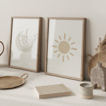 Load image into Gallery viewer, Watercolor boho pastel sun and moon set of 2 art prints 07-26412