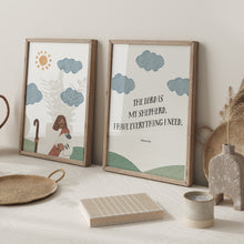 Load image into Gallery viewer, Watercolor Psalm 23 Jesus and sheep set of 2 art print 07-261