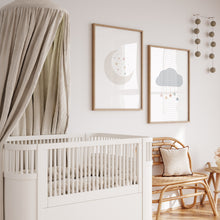 Load image into Gallery viewer, Watercolor boho pastel moon and cloud set of 2 art prints 07-26410