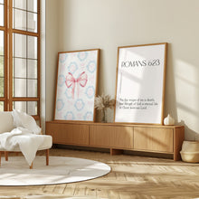 Load image into Gallery viewer, set of 2 Romans 6:23 Blue pink girly aesthetic Christian bible verse wall art print