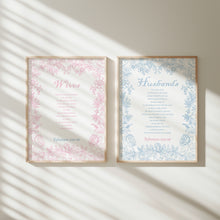 Load image into Gallery viewer, Pink and blue husband and white bible verse set of 2 art prints