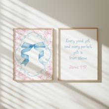 Load image into Gallery viewer, set of 2 James 1:17 pink blue coquette bible verse wall art prints