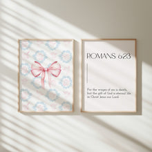 Load image into Gallery viewer, set of 2 Romans 6:23 Blue pink girly aesthetic Christian bible verse wall art print