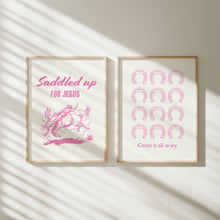 Load image into Gallery viewer, Pink set of 2 cowboy bible verse wall art prints