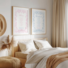 Load image into Gallery viewer, Pink and blue husband and white bible verse set of 2 art prints